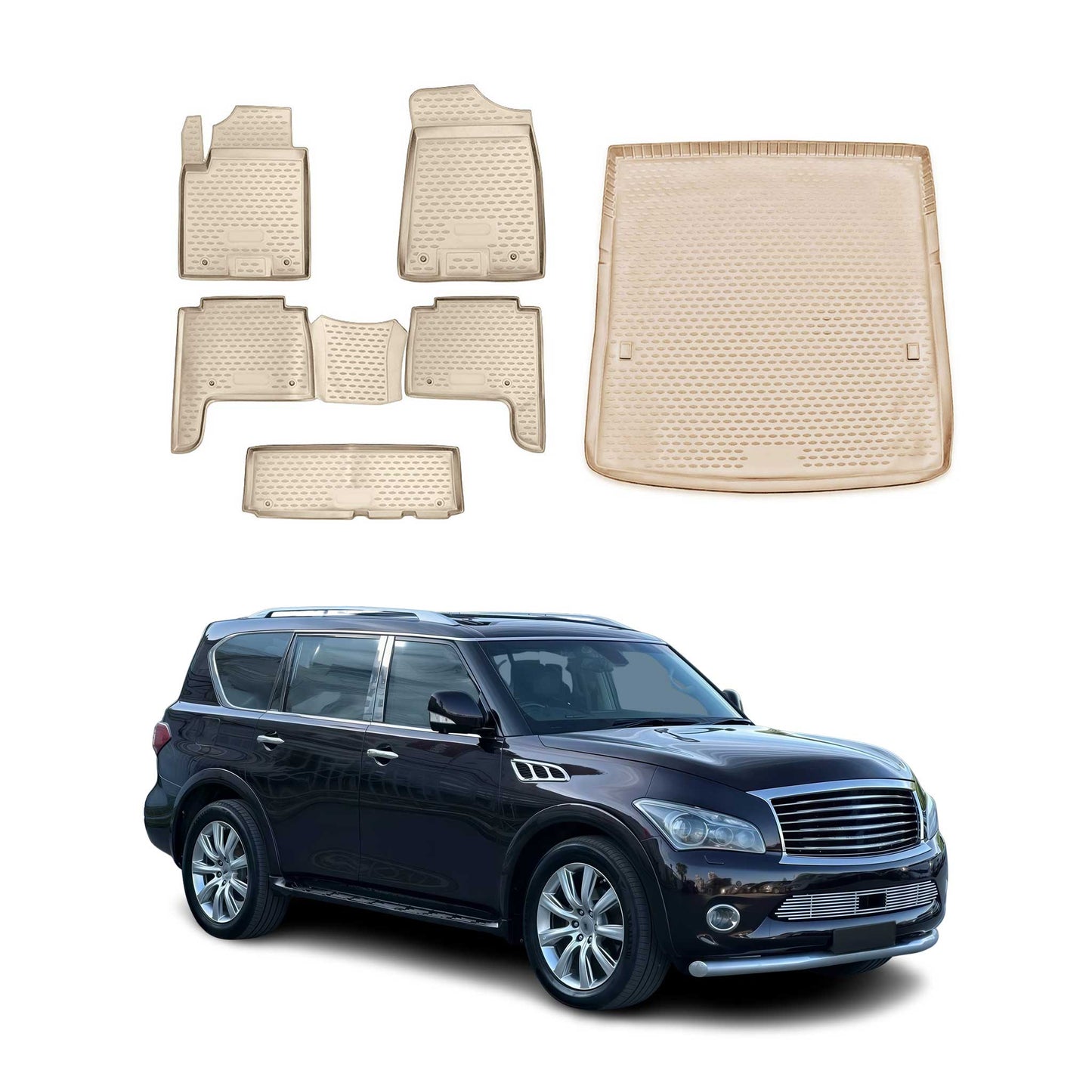 2015-2024 Infiniti QX80 Floor Mats & Cargo Liner Full Set All Weather Beige