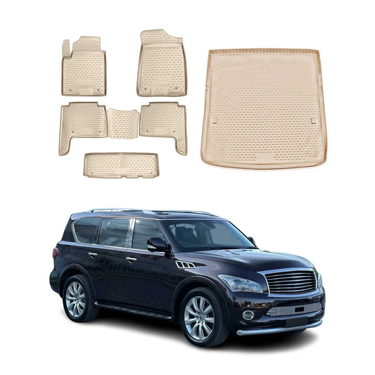 2015-2024 Infiniti QX80 Floor Mats & Cargo Liner Full Set All Weather Beige