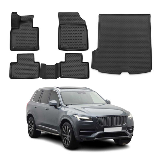 2016-2026 Volvo XC90 Floor Mats & Cargo Liner Full Set All Weather Black