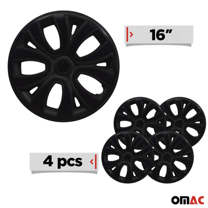 OMAC 16" Hubcaps Wheel Rim Cover Glossy Black with Black Insert 4pcs Set 99FR241B16S