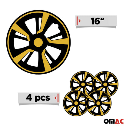 OMAC 16" Hubcaps Wheel Rim Cover Black with Yellow Insert 4pcs Set VRT99FR243B16Y