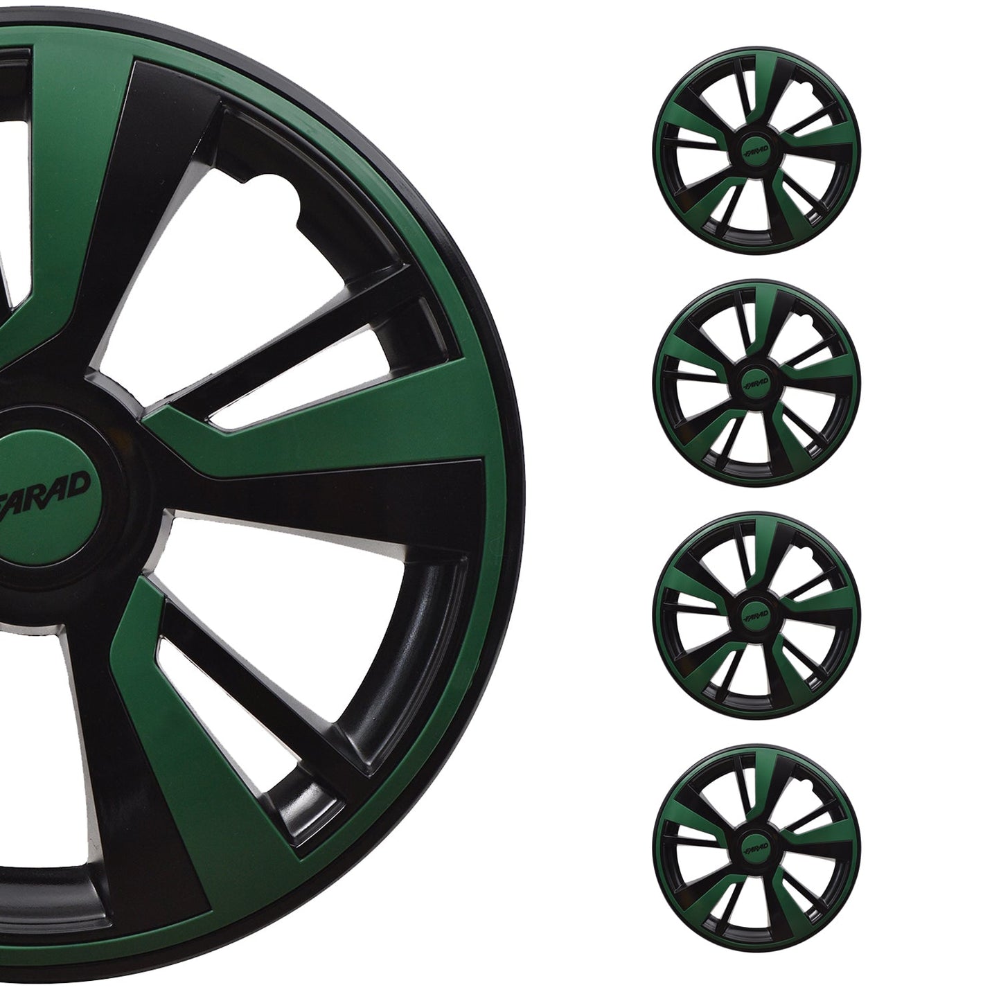 OMAC 16" Hubcaps Wheel Rim Cover Black & Green Insert 4pcs Set VRT99FR243B16G