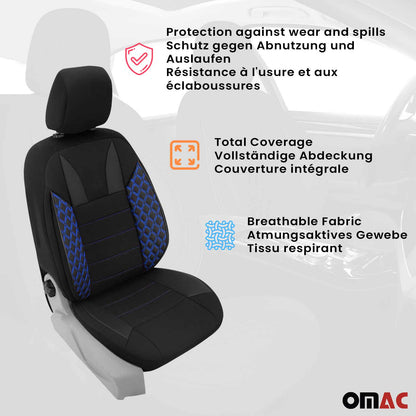 OMAC 2x Front Car Seat Cover Protection Set PU Fabric Black with Blue Stitches 9696320-SM38