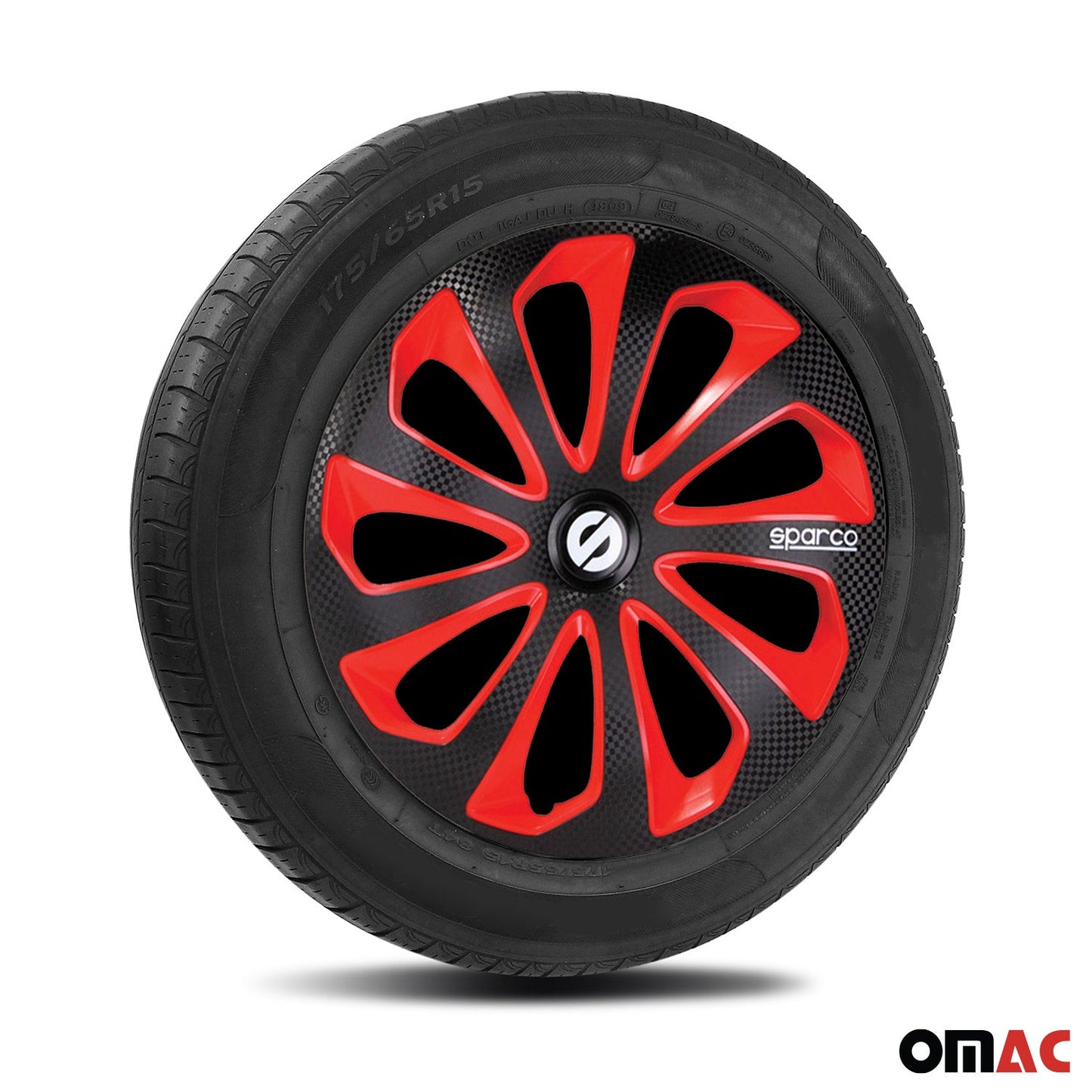 OMAC 15" Sparco Sicilia Wheel Covers Hubcaps Black Red Carbon 4 Pcs 96SPC1575BKRDC