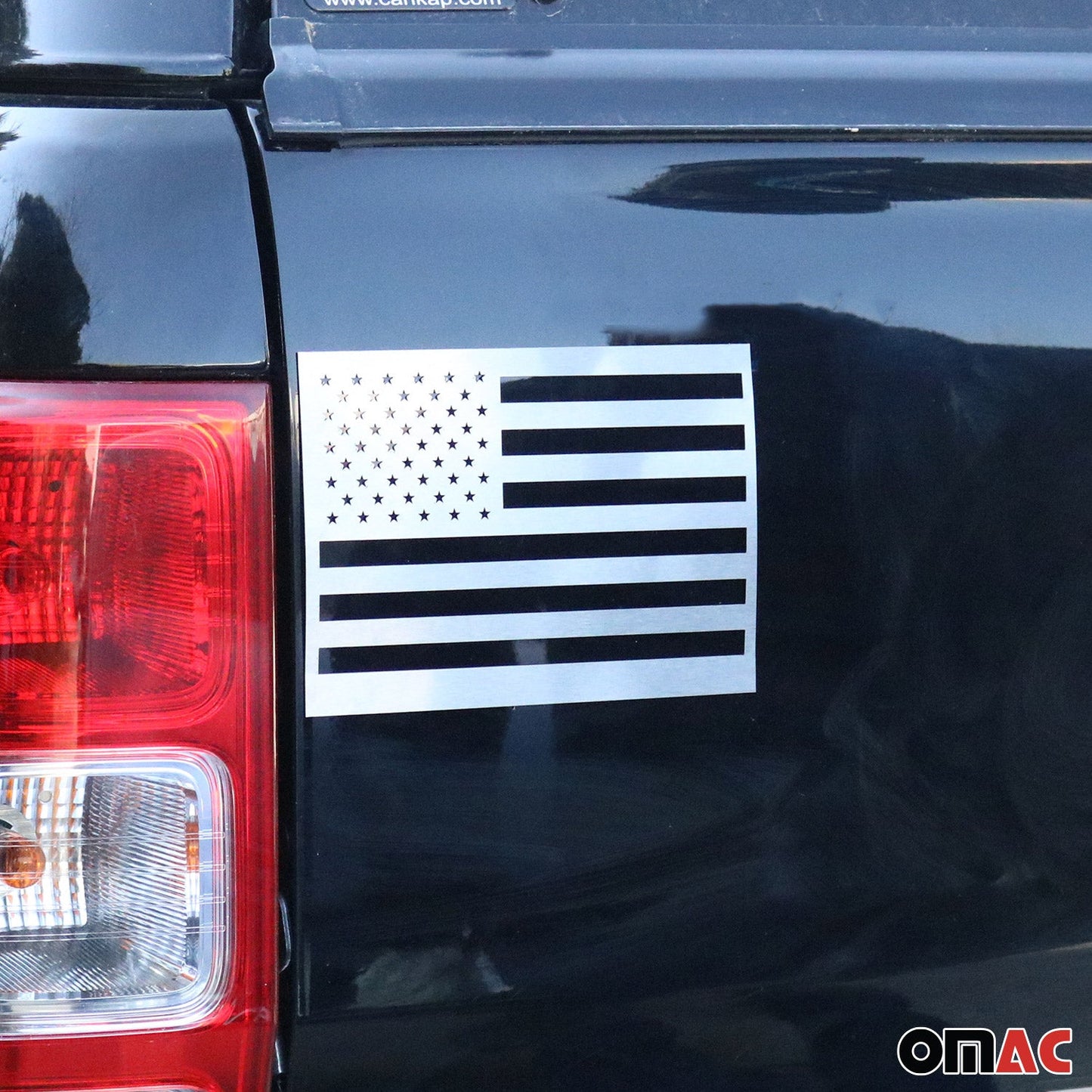 OMAC 2 Pcs US American Flag for Cadillac Escalade Brushed Chrome Decal S.Steel U022191