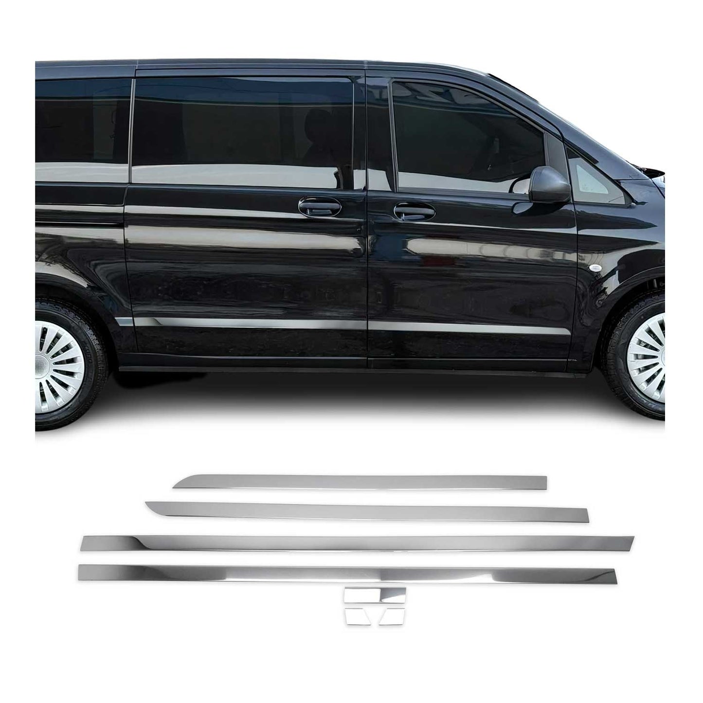 2016-2024 Mercedes Metris Short WB Side Door Molding Trim Skirt Garnish Stainless Steel
