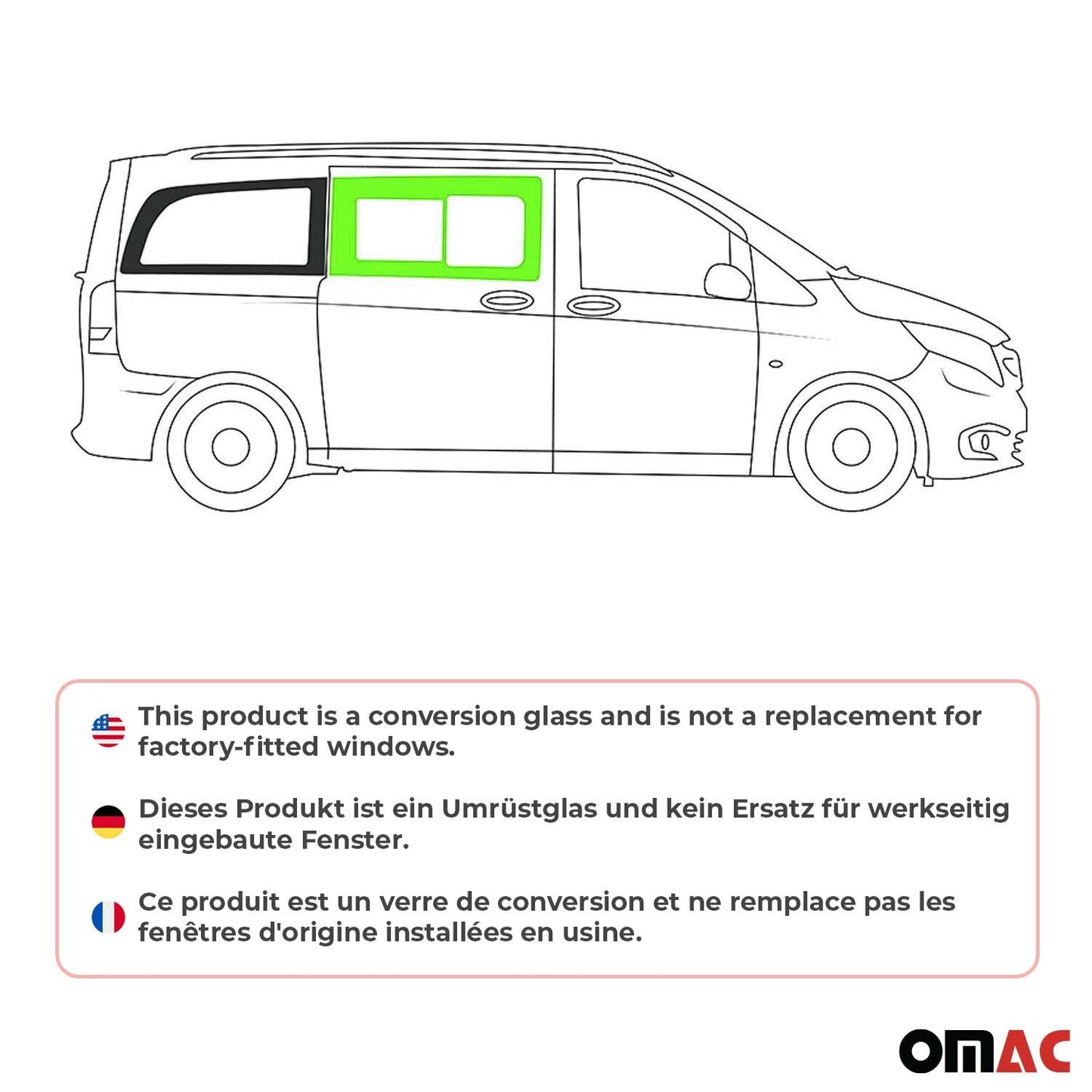 2016-2024 Mercedes Metris L2 L3 Sliding Window Glass Front Right Side Black