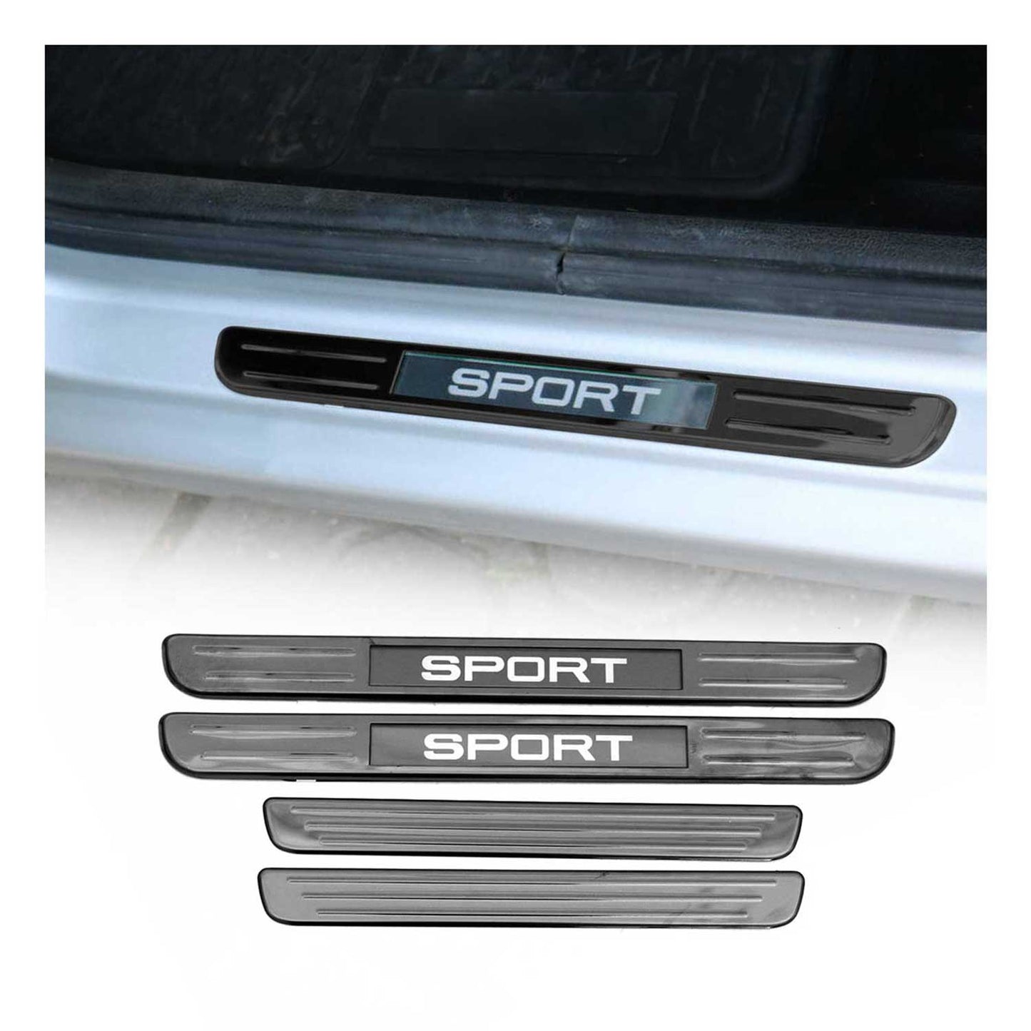 Fiat Door Sill Scuff Plate Illuminated Sport Stainless Steel Dark 4 Pcs