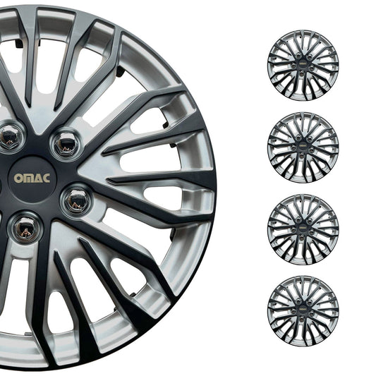 OMAC 15" Wheel Covers Guard Hub Caps Durable Snap On ABS Silver Matt Black 4x OMAC-WE41-SVMBK15