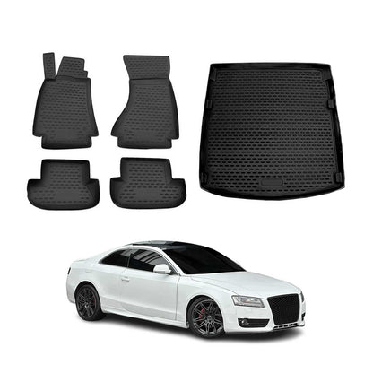 2008-2017 Audi A5 A5 Quattro Coupe Floor Mats & Cargo Liner Full Set All Weather Black