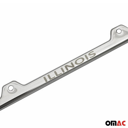 OMAC ILLINOIS Print License Plate Frame Tag Holder Chrome S. Steel Set 2 Pcs. K-9600011ILL