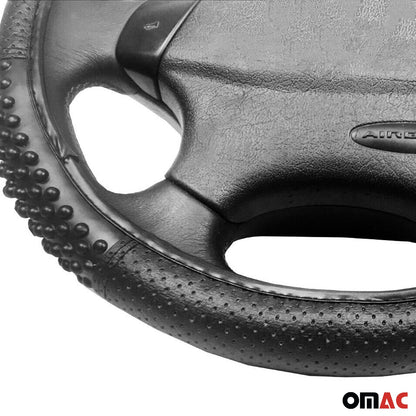 14.5-15.5’’ Steering Wheel Cover Black Leather Breathable Anti-slip
