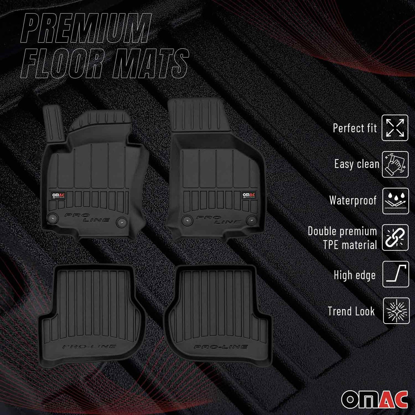 OMAC Premium Floor Mats for VW Rabbit / GTI 2006-2009 All-Weather Heavy Duty U019146