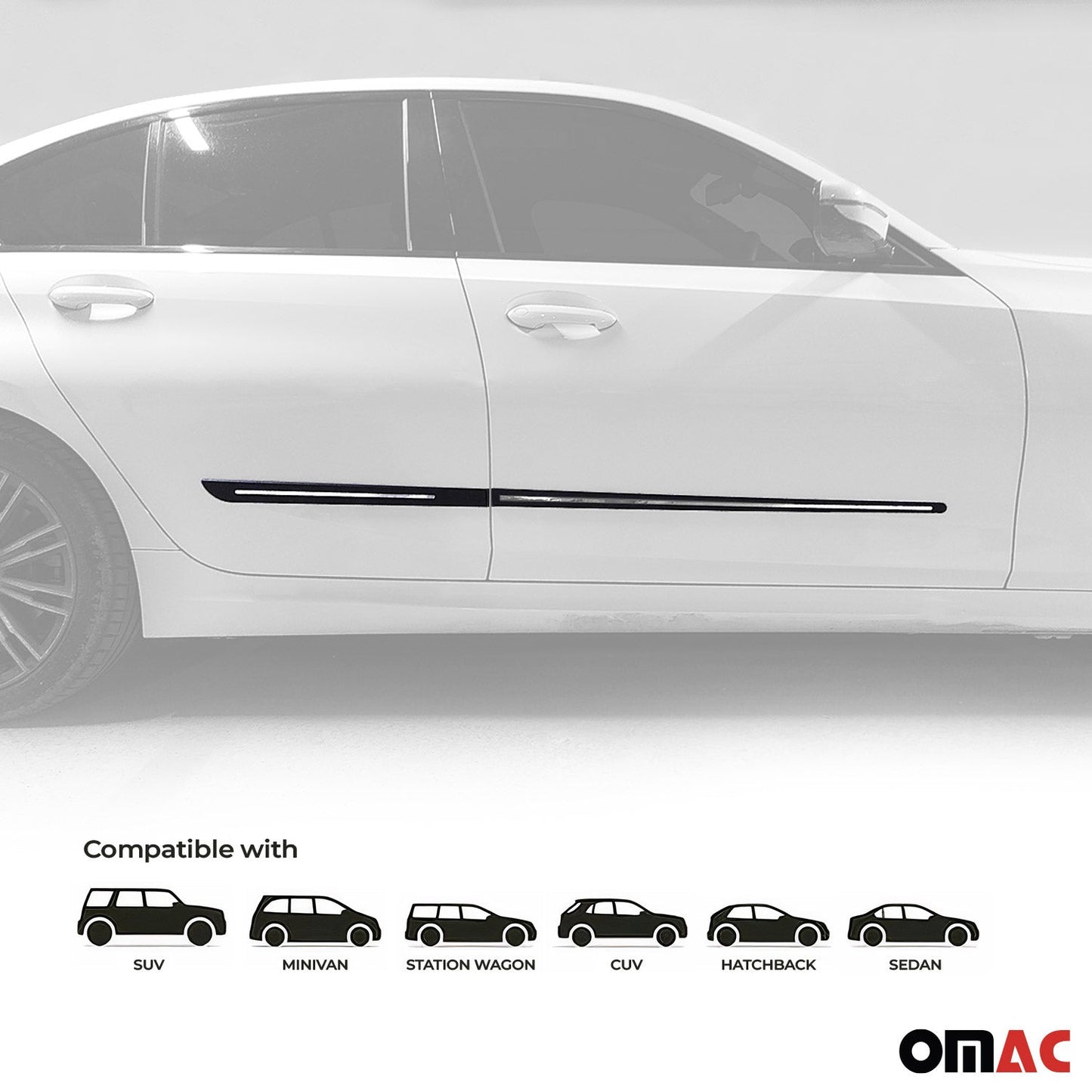 OMAC Side Door Protector Black and S.Steel Trim Cover Auto Strips Accessory for BMW U021961