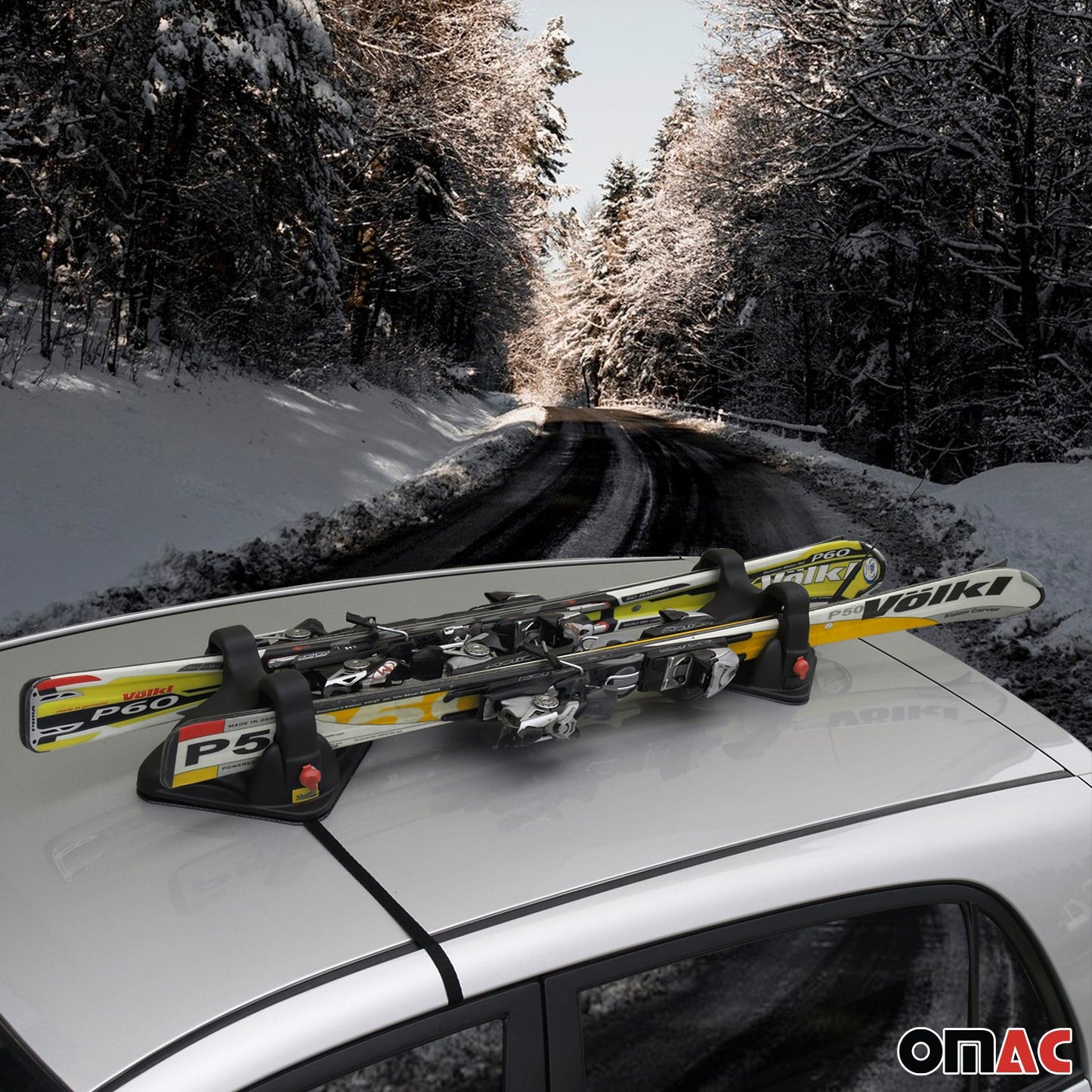 OMAC Magnetic Ski Snowboard Racks Roof Mount Car Carrier Black 2 Pieces '8300000