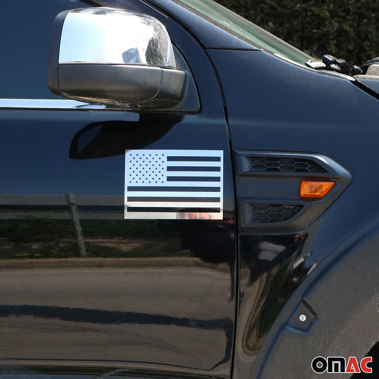 OMAC 2 Pcs US American Flag for Cadillac Escalade Chrome Decal Sticker S.Steel U022146