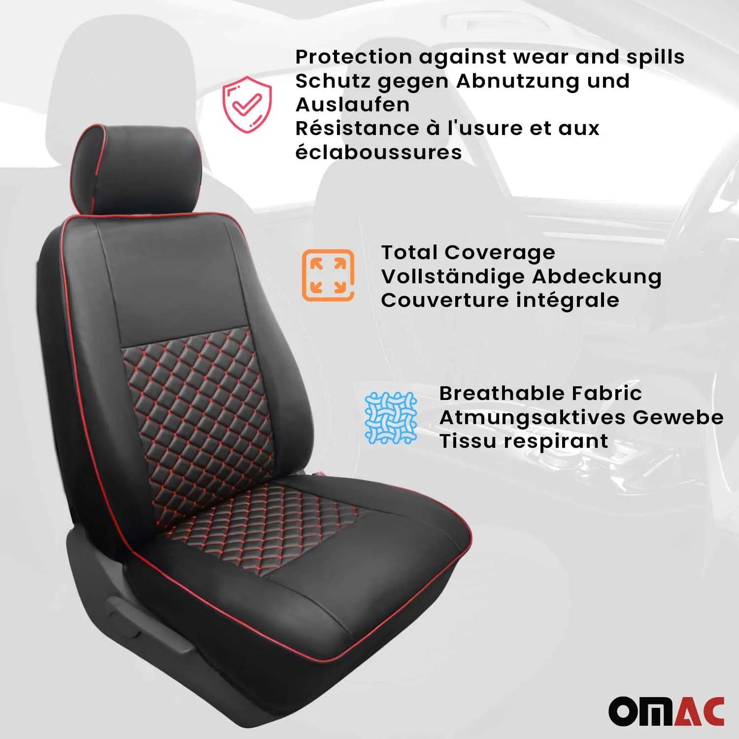 2015-2025 Ford Transit Leather Custom fit Car Seat Cover Black Red