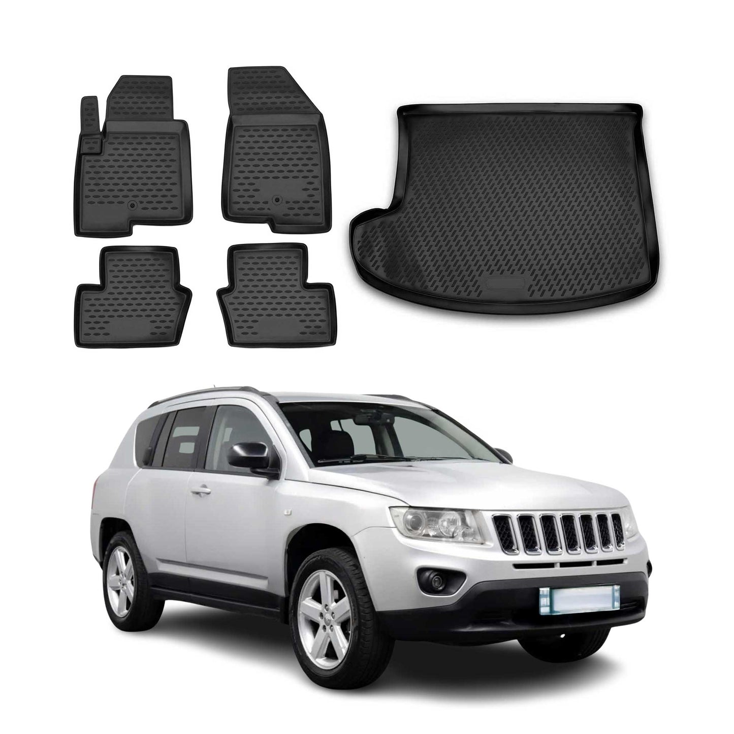2011-2016 Jeep Compass Floor Mats & Cargo Liner Full Set All Weather Black