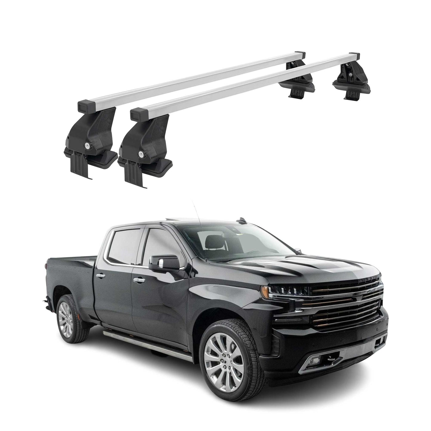 2019-2026 Chevrolet Silverado 1500 2500 Roof Rack Cross Bars Silver