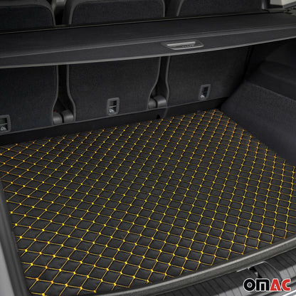 OMAC Embossed Black Faux Leather Lining Yellow Diamond Stitch Car Upholstery 55x39" 96140-100SS