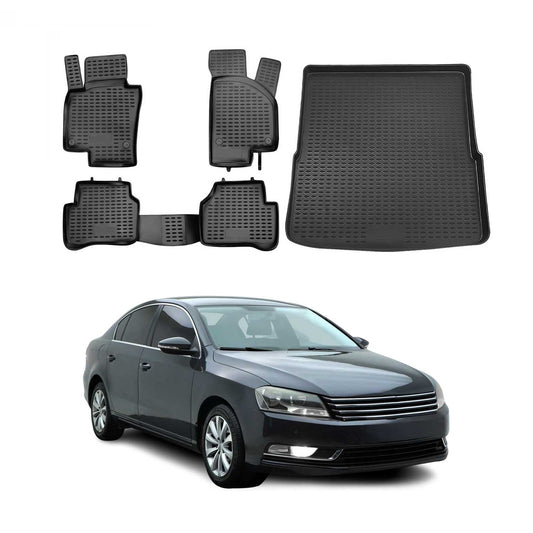 2012-2014 VW Passat B7 Sedan Floor Mats & Cargo Liner Full Set All Weather Black