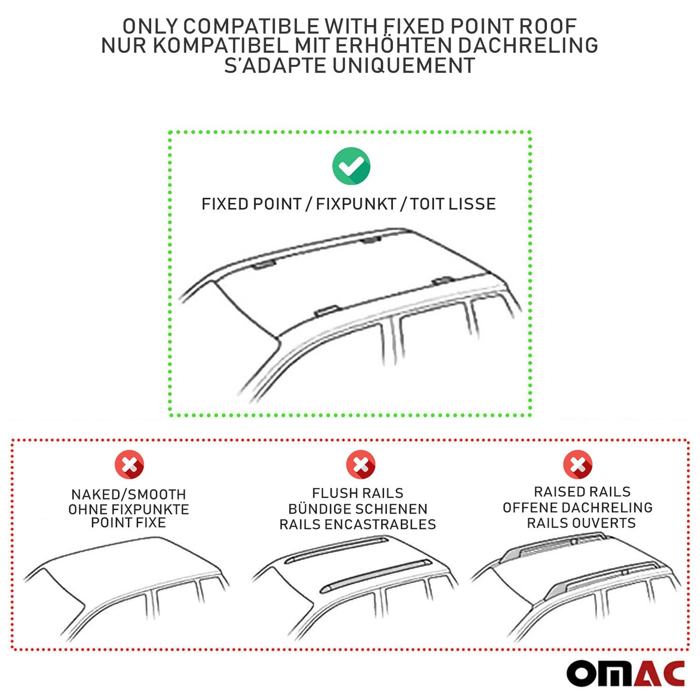 OMAC Fix Points Roof Racks Cross Bar for Mercedes C Class W204 2010-2014 Alu Black 4761913B