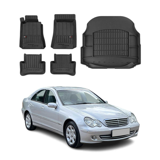 2001-2009 Mercedes C Class W203 Sedan Premium Floor Mats & Cargo Liner Full Set All Weather Heavy Duty