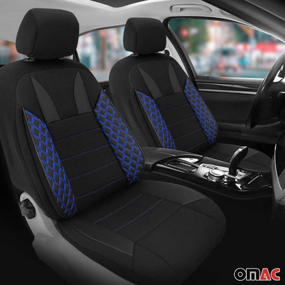 OMAC 2x Front Car Seat Cover Protection Set PU Fabric Black with Blue Stitches 9696320-SM38