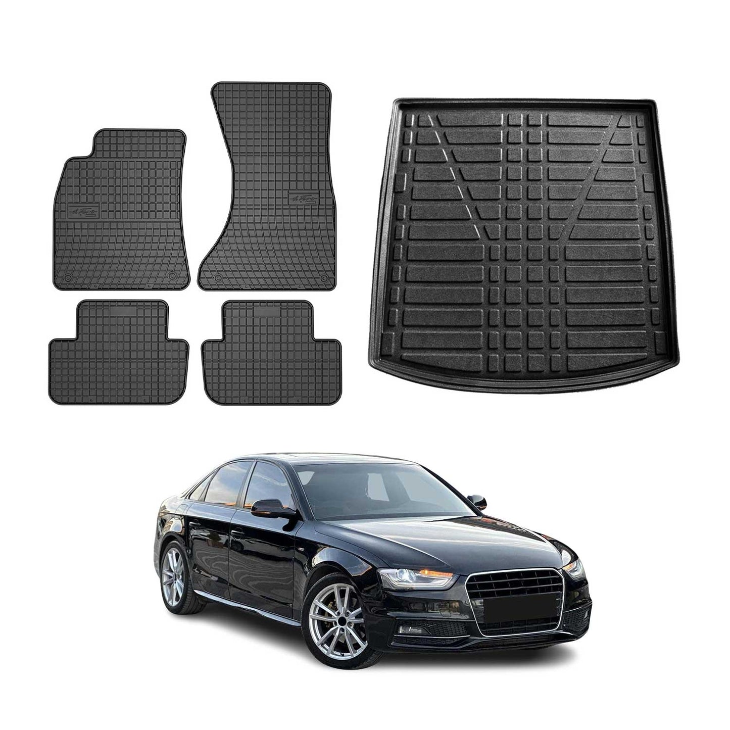 2009-2016 Audi A4 Sedan Floor Mats & Cargo Liner Full Set All Weather Black
