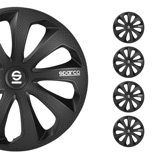 OMAC 14" Sparco Sicilia Wheel Covers Hubcaps Black Carbon 4 Pcs 96SPC1474BKC