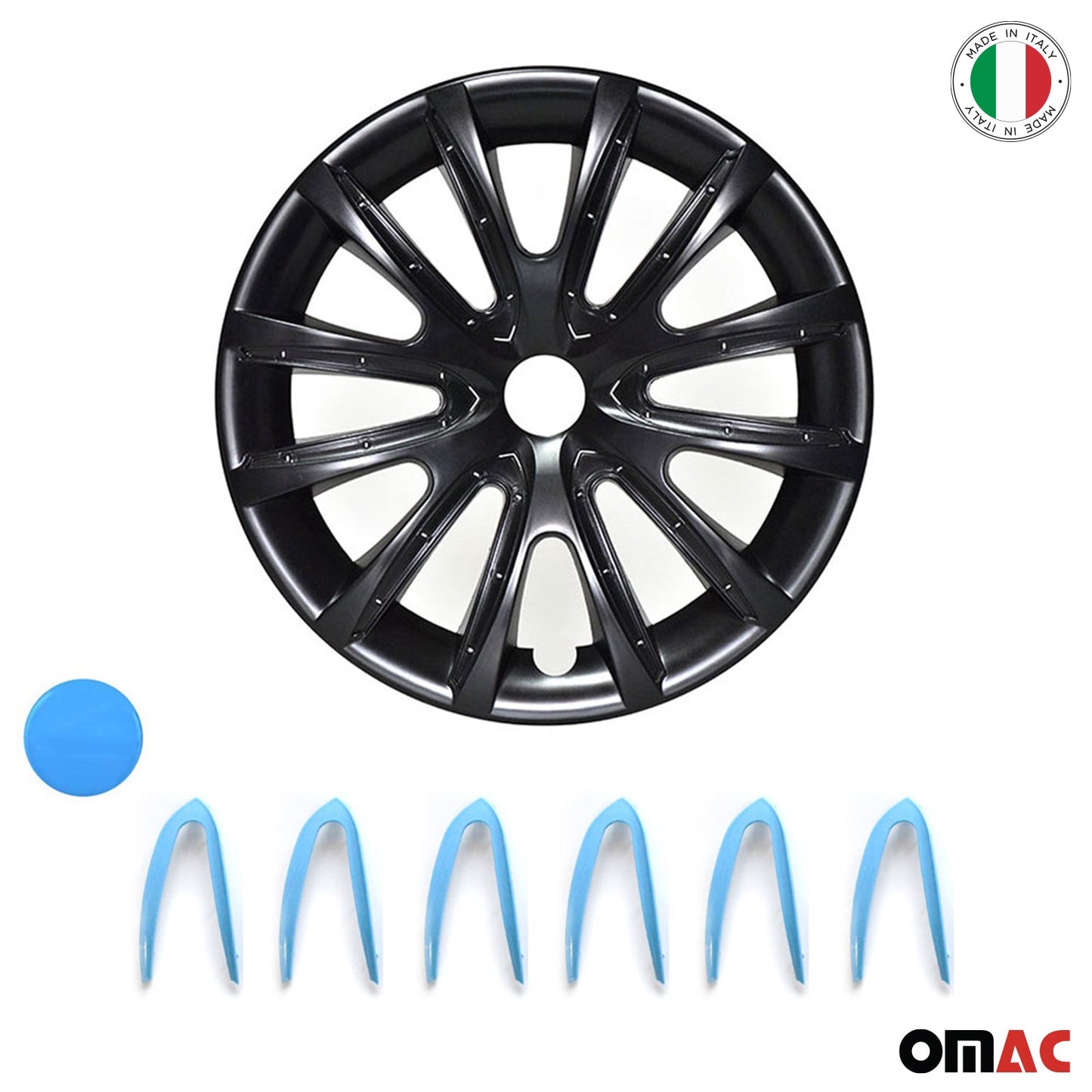 Bicolo Hub Caps Wheel Cover 14" Black & Blue Full Set 4 pcs.