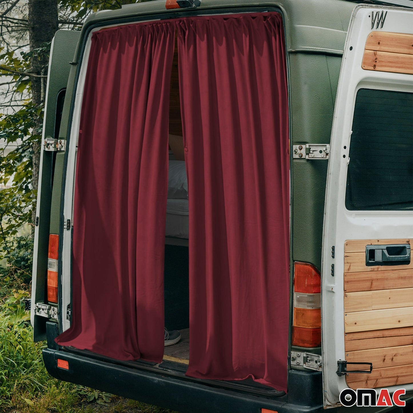 OMAC Trunk Curtain For Mercedes Metris Rear Window Sunshade Cover Red Kit 71" x 51" U023005