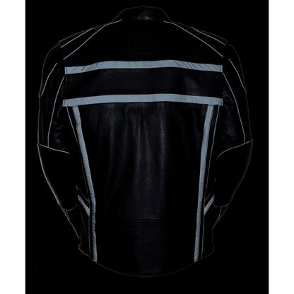 Milwaukee Leather ML2083 Men's Black Premium Leather Vented Motorcycle Rider Jacket w/ Reflective Piping