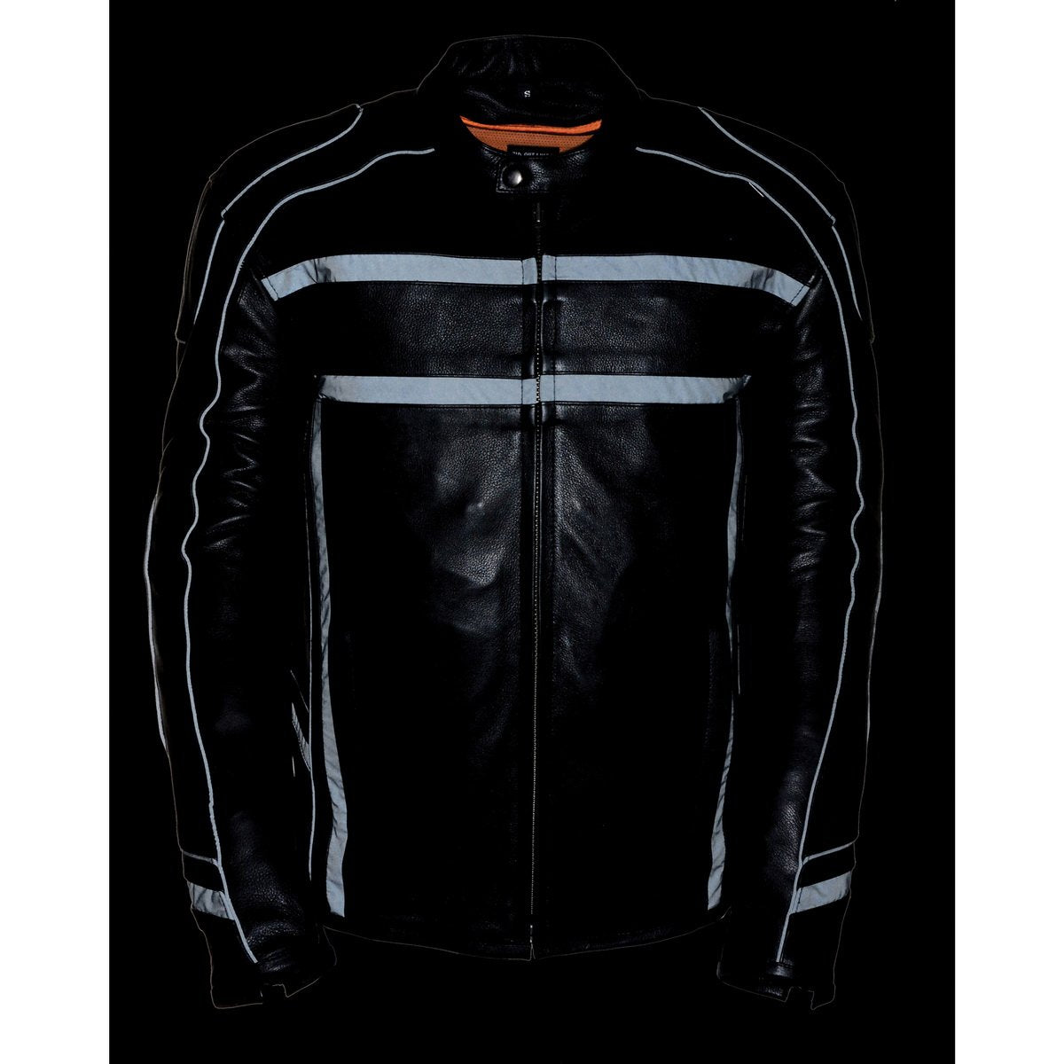 Milwaukee Leather ML2083 Men's Black Premium Leather Vented Motorcycle Rider Jacket w/ Reflective Piping