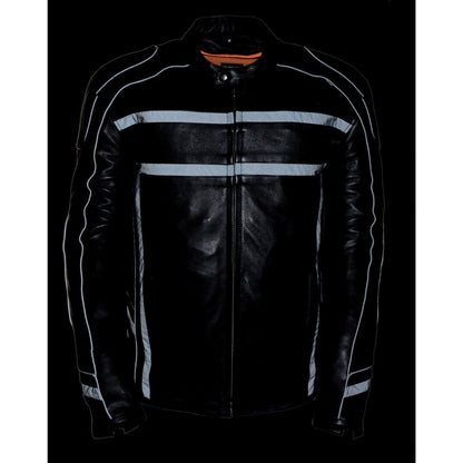 Milwaukee Leather ML2083 Men's Black Premium Leather Vented Motorcycle Rider Jacket w/ Reflective Piping