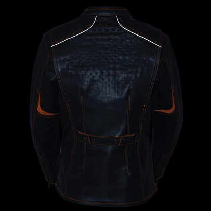 Milwaukee Leather MLL2502 Women's 'Laser Cut' Distressed Black and Purple Scuba Style Racer Jacket