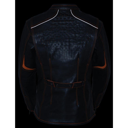 Milwaukee Leather MLL2502 Women's 'Laser Cut' Distressed Black and Purple Scuba Style Racer Jacket