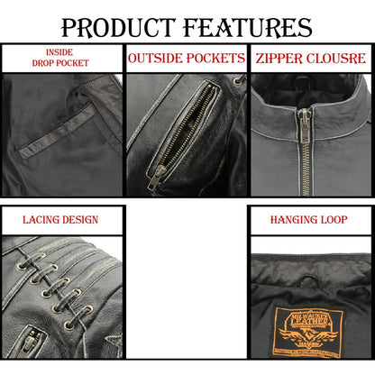 Milwaukee Leather MLL2526 Women's 'Elegant' Distressed Gray Detail Laced Leather Jacket