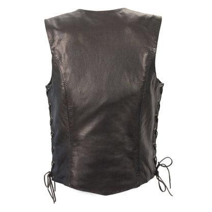 Milwaukee Leather MLL4546 Women's Black Premium Leather Lightweight V-Neck Motorcycle Rider Vest w/ Side Laces