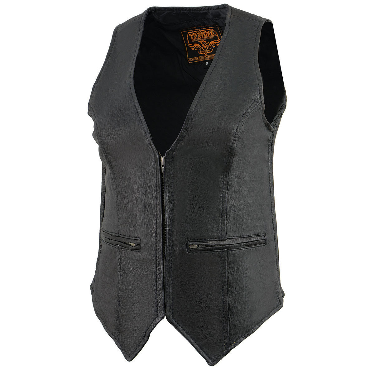 Milwaukee Leather MLL4555 Women's Black Premium Leather Zipper Closure Motorcycle Rider Vest w/ Stretch Side Panel