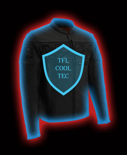 Milwaukee Leather MLM1501 Men's Reflective Skulls Premium Black Leather Motorcycle Jacket w/ Cool-Tec Treatement
