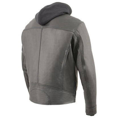 Milwaukee Leather MLM1552 Men's Black Leather ‘Utility Pocket’ Vented Scooter Style Motorcycle Jacket w/ Hoodie