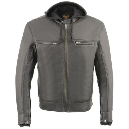 Milwaukee Leather MLM1552 Men's Black Leather ‘Utility Pocket’ Vented Scooter Style Motorcycle Jacket w/ Hoodie