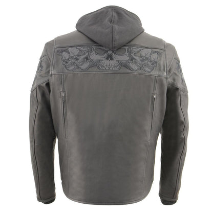 Milwaukee Leather MLM1563 Men's Black Leather Scooter Style Motorcycle Jacket with Reflective Skulls w/ Hoodie