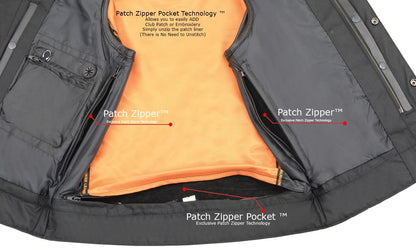 Milwaukee Leather Men's MLM3515 Black Premium Collarless Club Style Motorcycle Vest w/ Cool-Tec Leather Treatment