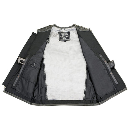 Milwaukee Leather MLM3536 Men's Distressed Grey Leather Collarless Motorcycle Rider Vest