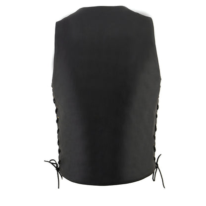 Milwaukee Leather MLM3541 Men's Roulette Black Premium Leather 10 Pocket Motorcycle Vest w/ Cool-Tec Leather Treatment