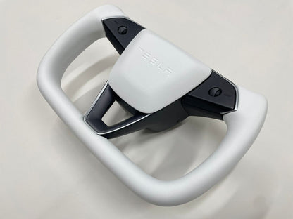 Model 3 Highland Yoke Steering Wheel - White Napa Leather