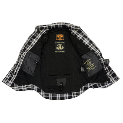 Milwaukee Leather Women's Ghost Rose Black/White CE Armored Flannel Shirt with Aramid Reinforced Zones - MPL2600