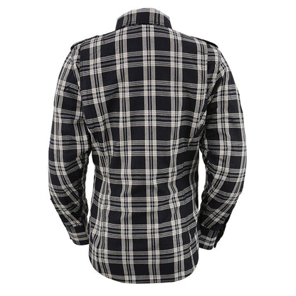 Milwaukee Leather Women's Ghost Rose Black/White CE Armored Flannel Shirt with Aramid Reinforced Zones - MPL2600